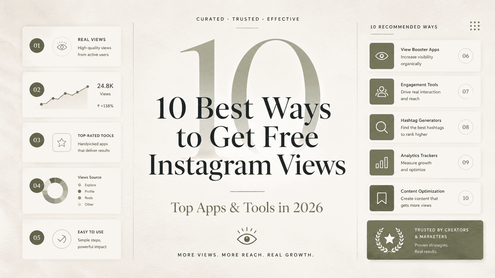 Free Instagram views guide showing top apps and tools to increase IG reel views in 2026