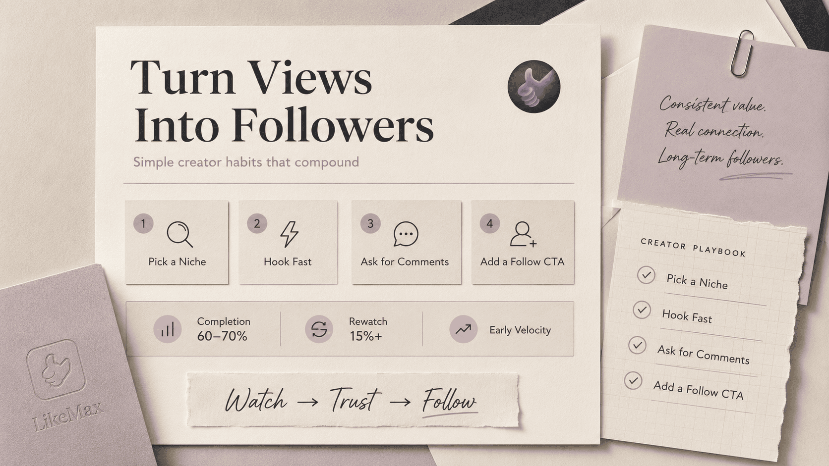 An infographic explaining the key algorithm metrics needed to gain free tiktok followers safely along with organic followers