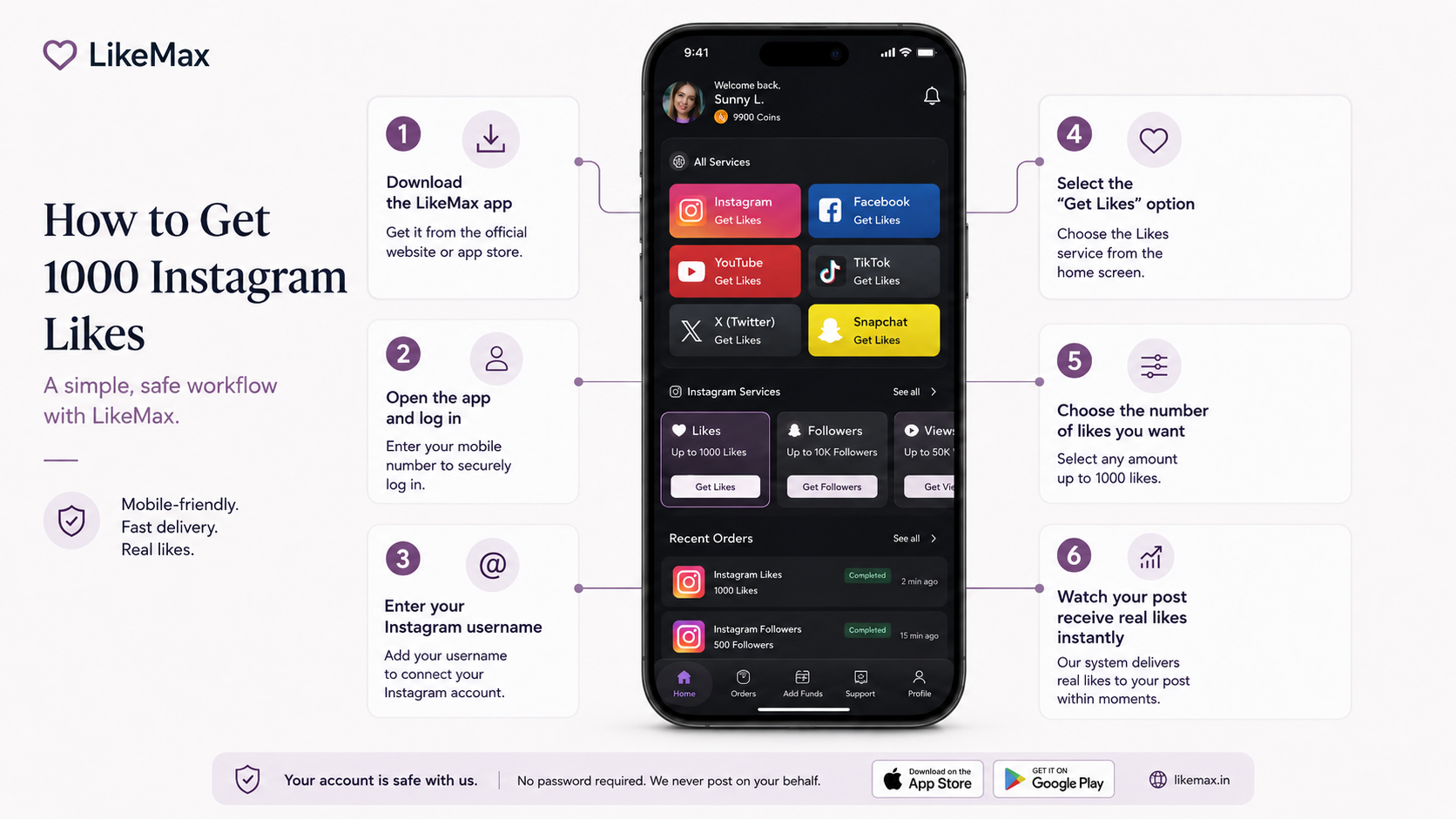 Steps to get 1000 likes on Instagram post using LikeMax