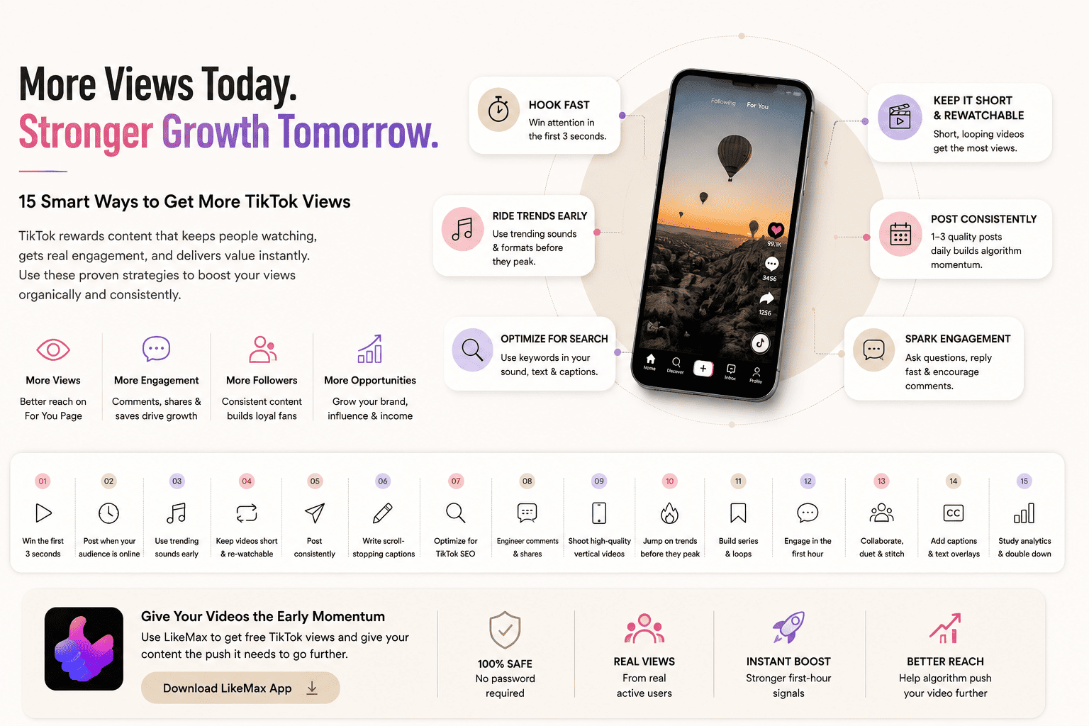 How to get more views on TikTok - 15 proven tips infographic