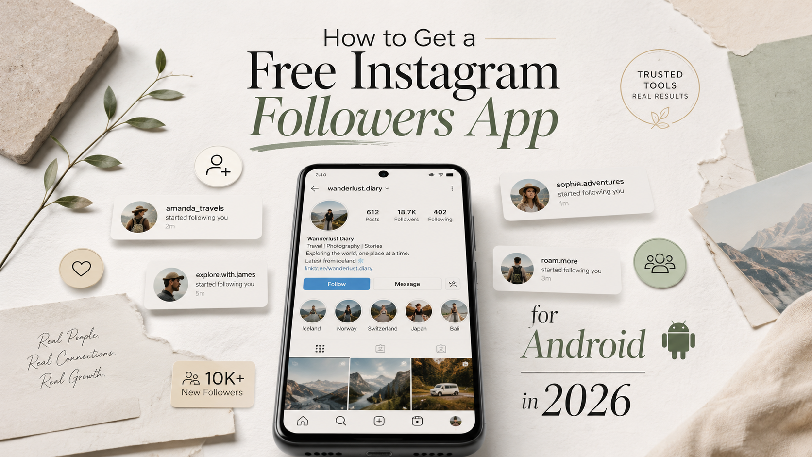 Mobile illustration showing Likemax on android to get free instagram followers.